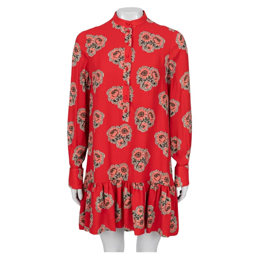 Alexander Mcqueen Poppy Print Mini Dress IT Red Silk Very good condition - Front View