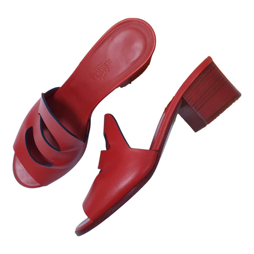 Hermès Hermes Mona Block Heel Slide Red Leather Very good condition - Front View