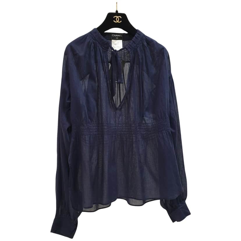 Chanel Waist 2 Cc Logo Buttons Blue Cotton Very good condition - Front View