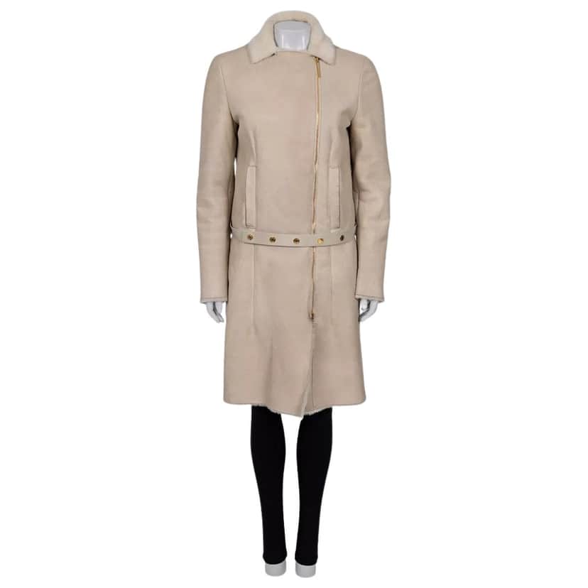 Gucci Zip Sleeve Coat Beige Leather Very good condition - Front View