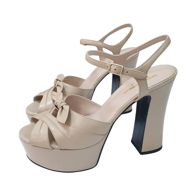 Saint Laurent Candy Bow Platform Sandals Beige Leather Very good condition - Front View