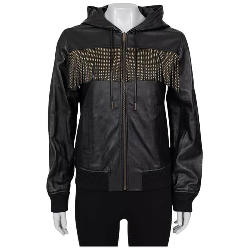 Saint Laurent Fringe Jacket Black Leather Good condition - Front View