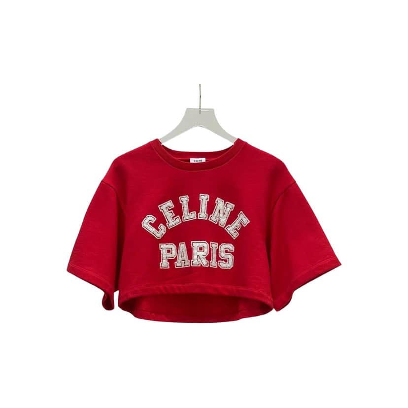 Celine Cropped T Shirt Red Cotton Never worn - Front View