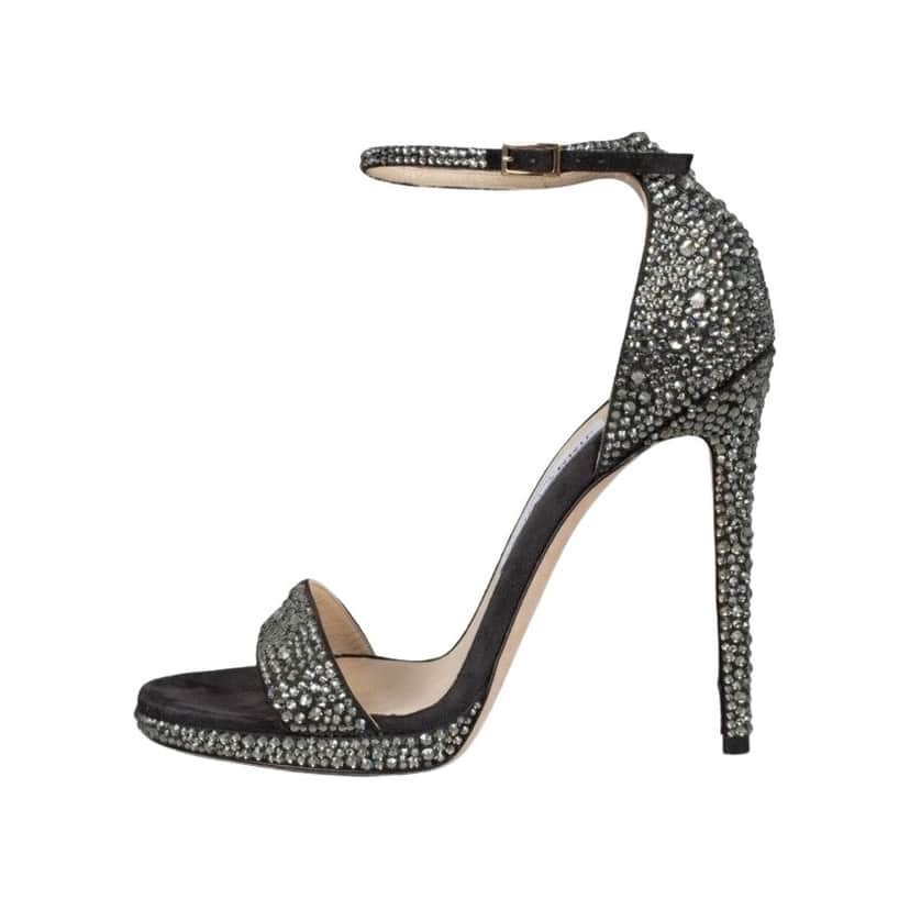 Jimmy Choo Misty 120 Glitter Sandals Grey Suede Very good condition - Front View