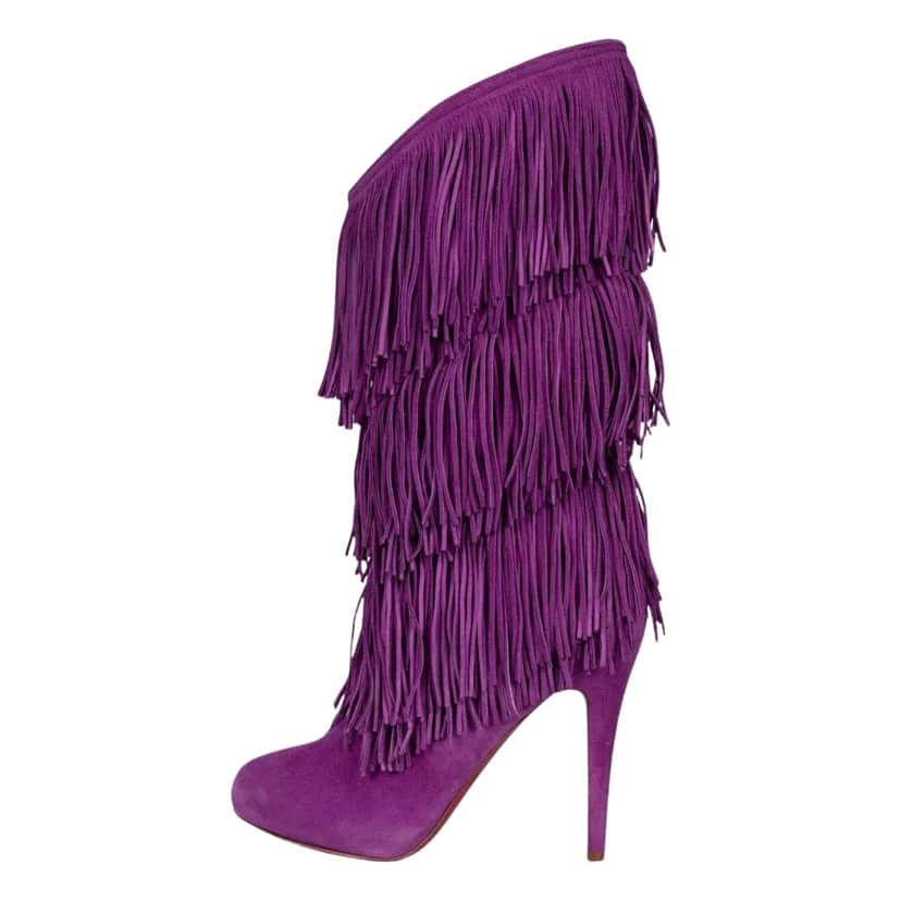 Christian Louboutin Stiletto Fringe Boots Purple Leather Very good condition - Front View