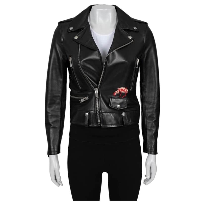 Saint Laurent Cropped Embroidered Jacket Red Leather Good condition - Front View