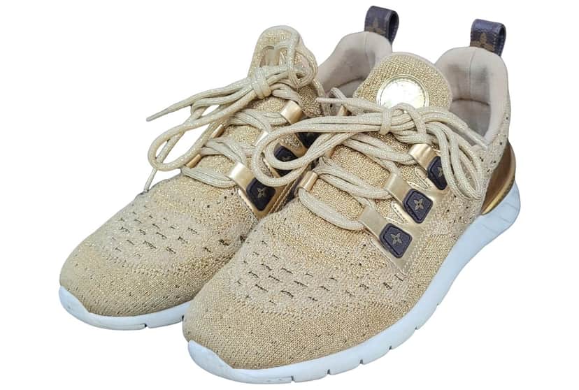 Louis Vuitton Knit Fabric Aftergame Sneakers Gold Leather Very good condition - Front View