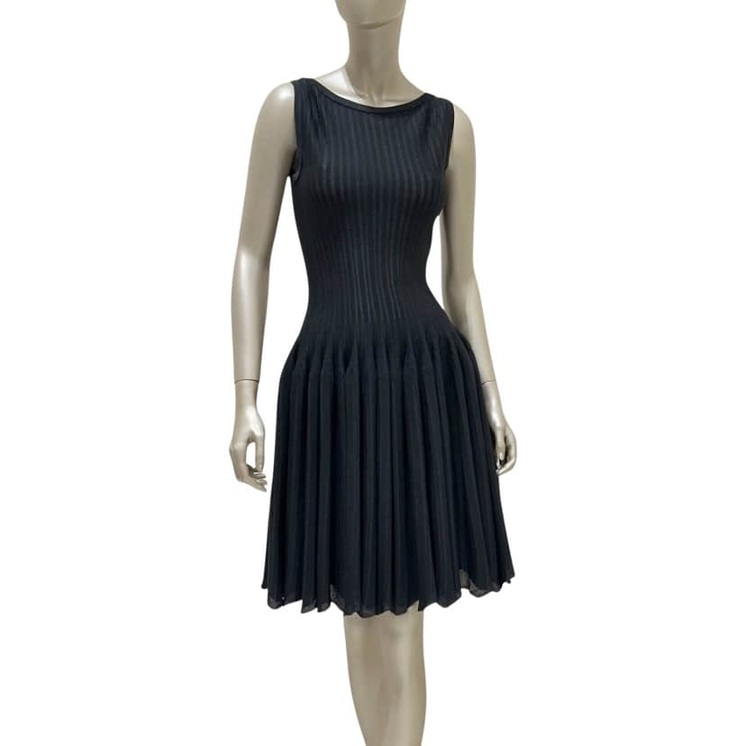 Alaïa Viscose Pleated Mini Dress Black Very good condition - Front View