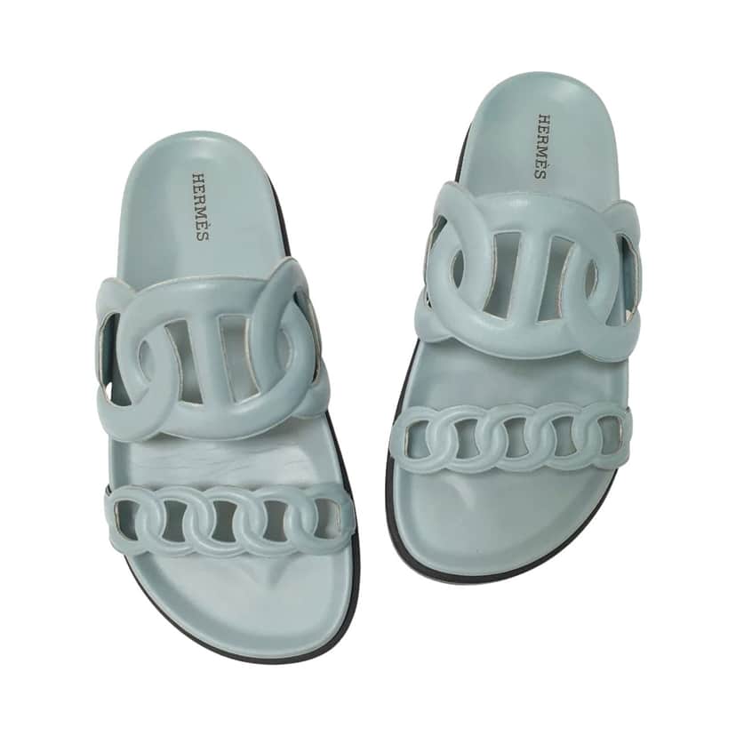 Hermès Hermes Extra Sandals Flip Flops Blue Leather Very good condition - Front View