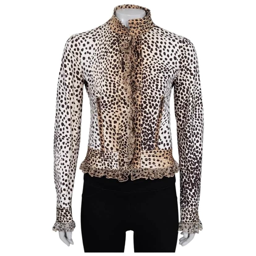 Roberto Cavalli Animal Print Fitted Jacket Black Cotton Very good condition - Front View