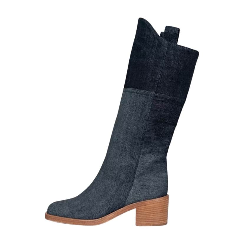 Chanel Logo Boots Ankle Booties Blue Leather Very good condition - Front View