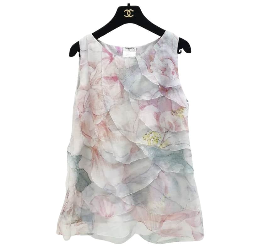 Chanel Floral Print Ruffle Blouse MultiColor Silk Very good condition - Front View