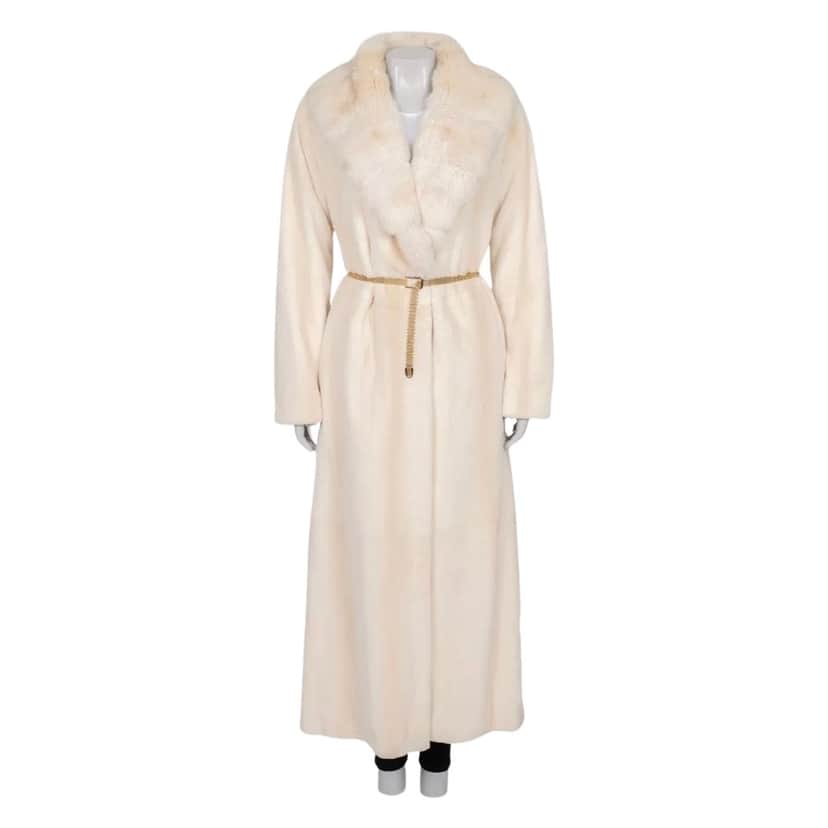 Fendi Maxi Coat with Belt Beige Cotton Very good condition - Front View