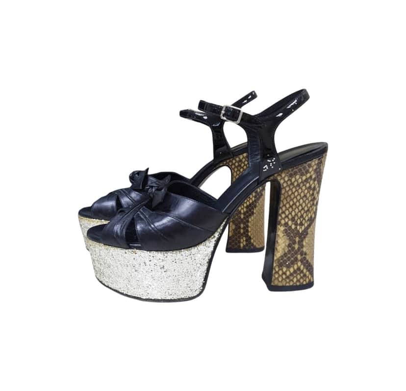 Saint Laurent Heeled Platform Sandals Black Leather Very good condition - Front View