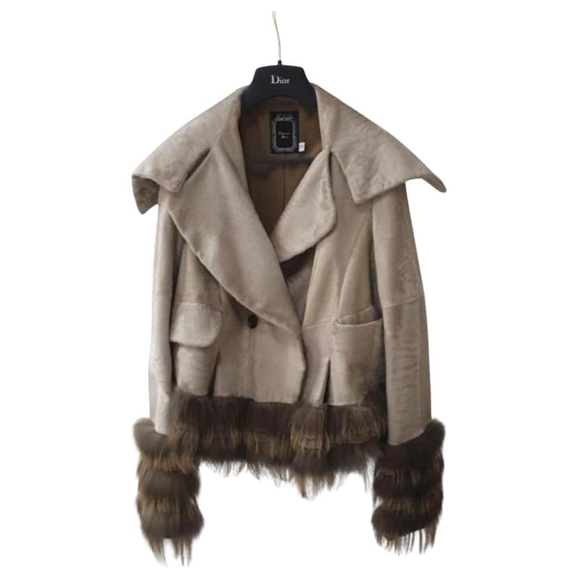 Dior Christian Trimmed Jacket Beige Leather Very good condition - Front View
