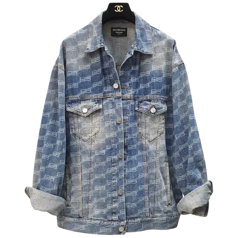 Balenciaga All Over Logo Oversized Jacket Black Denim Very good condition - Front View