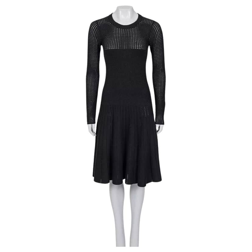 Alaïa Fitted Perforated Zipper Dress Black Cotton Very good condition - Front View