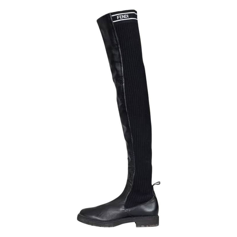 Fendi Over the Knee Boots Black Leather Good condition - Front View