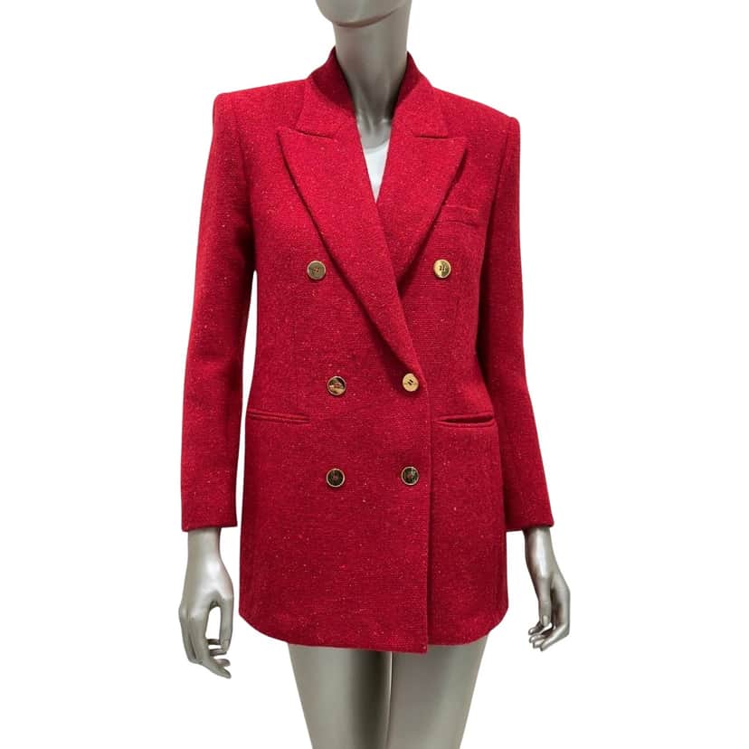 Saint Laurent Double Breasted Blazer Red Tweed Very good condition - Front View