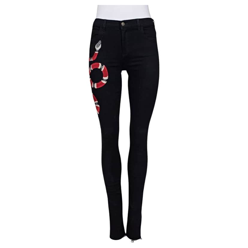 Gucci Embroidered Snake Skinny Jeans Black Cotton Very good condition - Front View