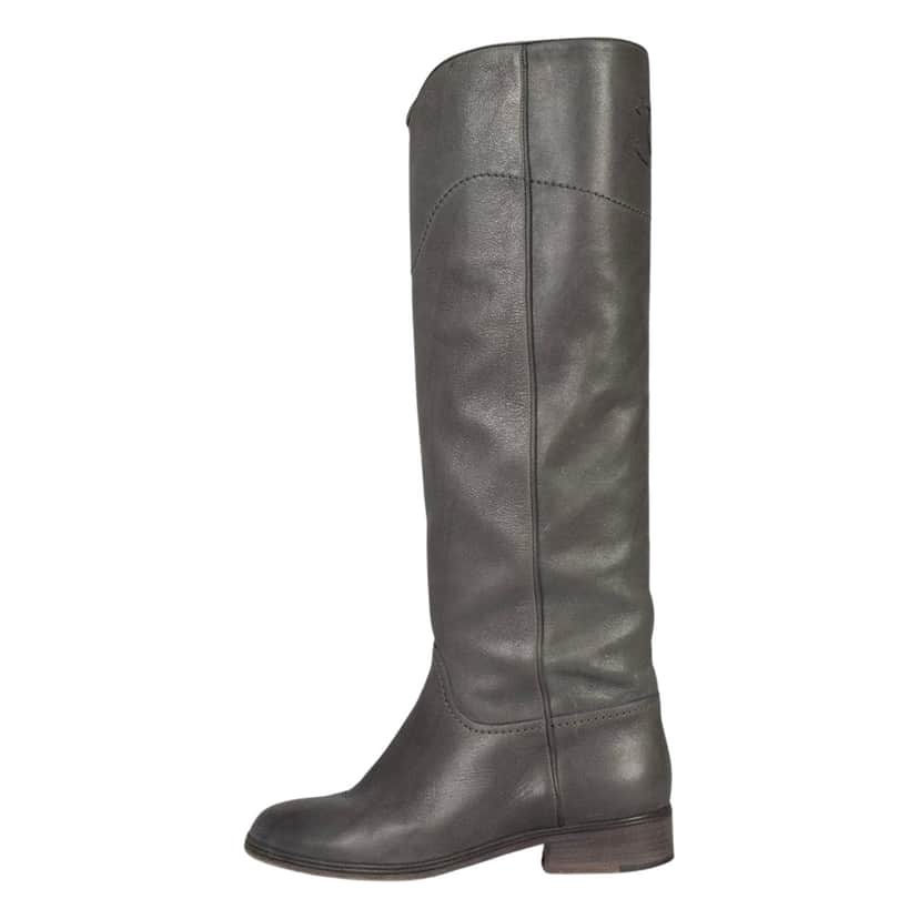 Chanel Iconic Logo Boots Grey Leather Good condition - Front View