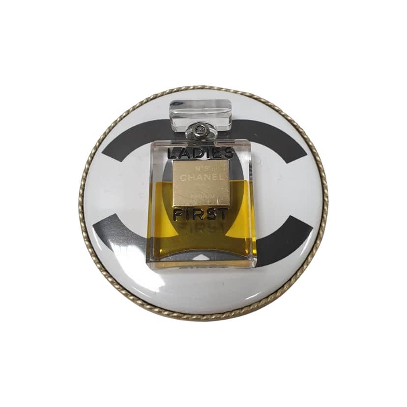 Chanel First Perfume Bottle Clear Brooch Black Very good condition - Front View