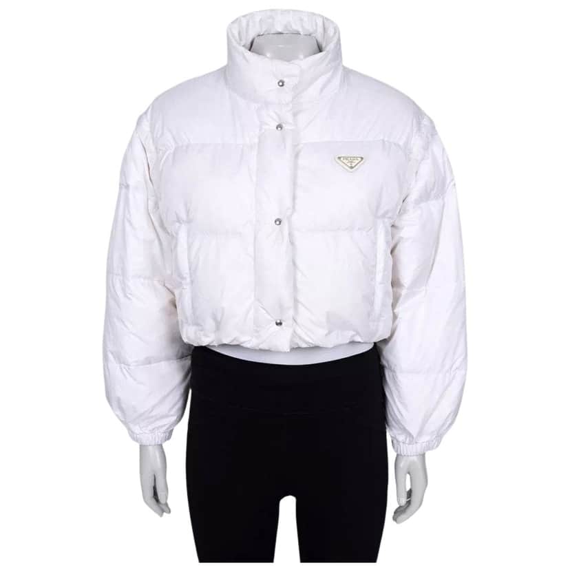 Prada Cropped Logo Down Jacket White Cotton Very good condition - Front View