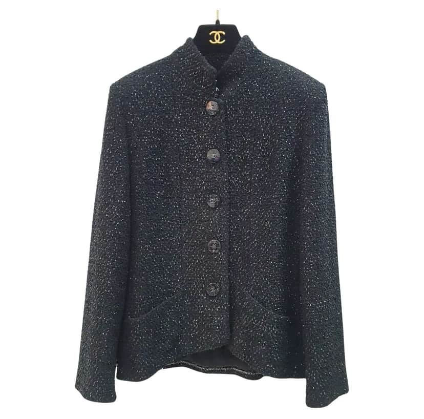 Chanel 19P METALLIC CC LOGO BUTTON Black Cotton Very good condition - Front View