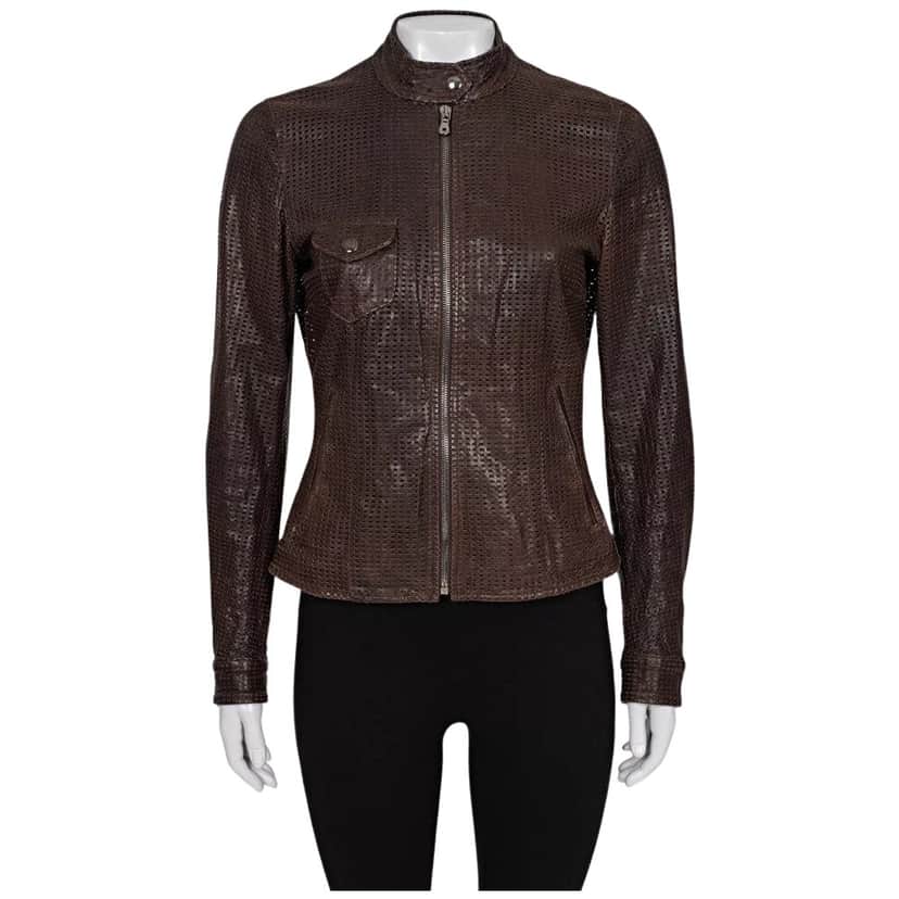 Dolce & Gabbana Perforated Jacket Brown Leather Good condition - Front View