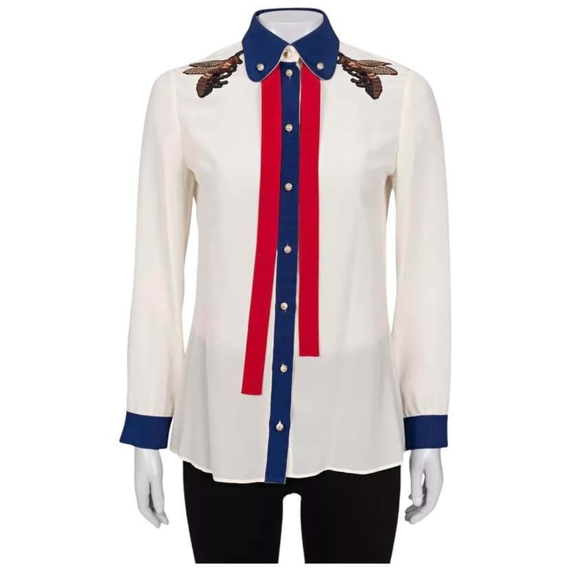 Gucci Embroidered Straight Blouse White Cotton Very good condition - Front View