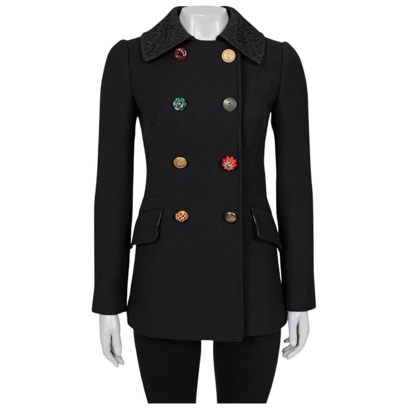 Dolce & Gabbana Coat with Buttons Black Wool Very good condition - Front View