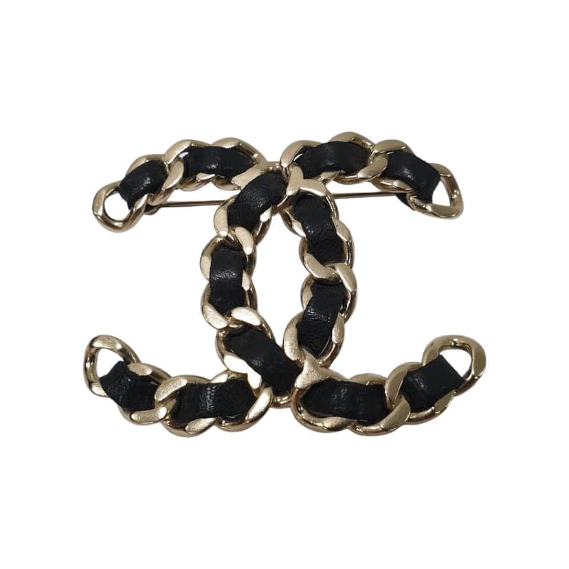 Chanel 18B CC Logo Champagne Brooch Gold Very good condition - Front View
