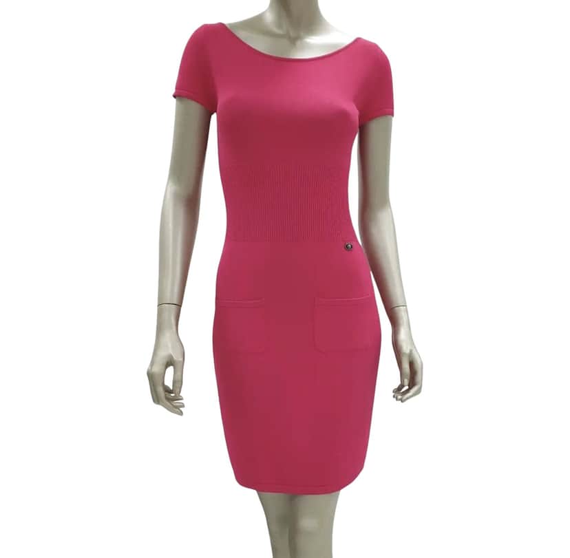 Chanel 2010 Knit Midi Sweater Dress Pink Cotton Very good condition - Front View