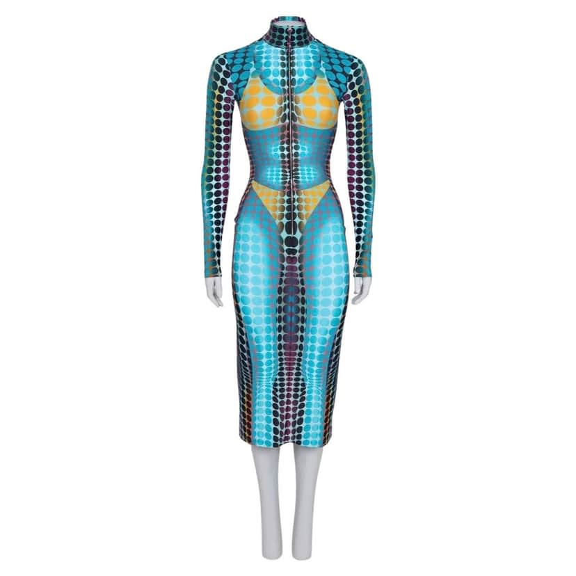 Jean Paul Gaultier Printed Bodycon Dress MultiColor Cotton Never worn, with tag - Front View