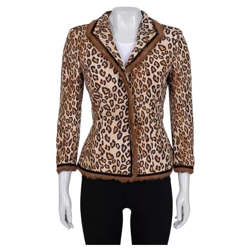 Alexander Mcqueen Cropped Animal Print Jacket Brown Silk Very good condition - Front View