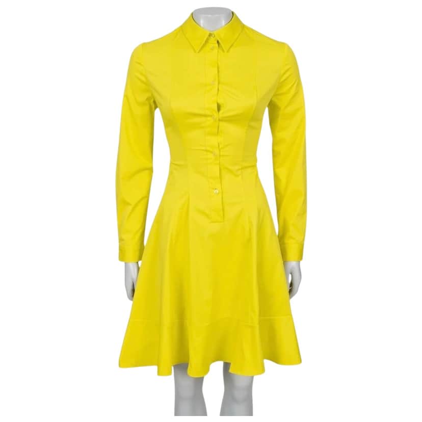 Dior Christian Blend Fitted Shirt Dress Yellow Cotton Good condition - Front View
