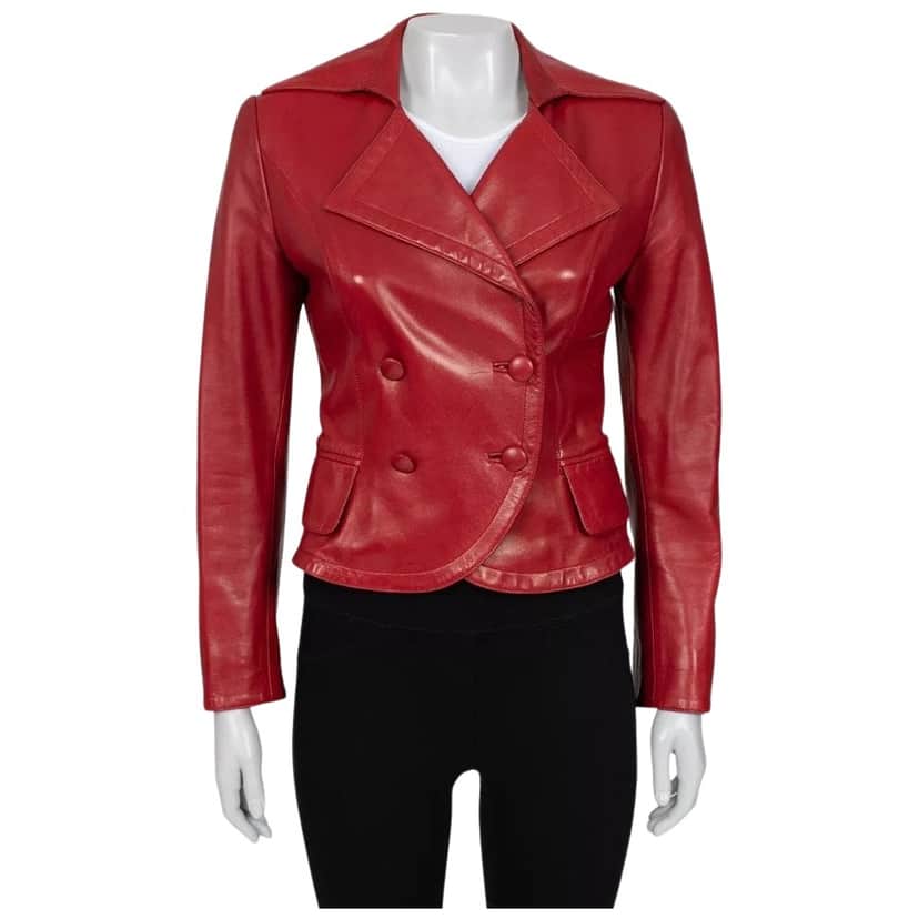 Hermès Double Breasted Jacket Red Leather Good condition - Front View