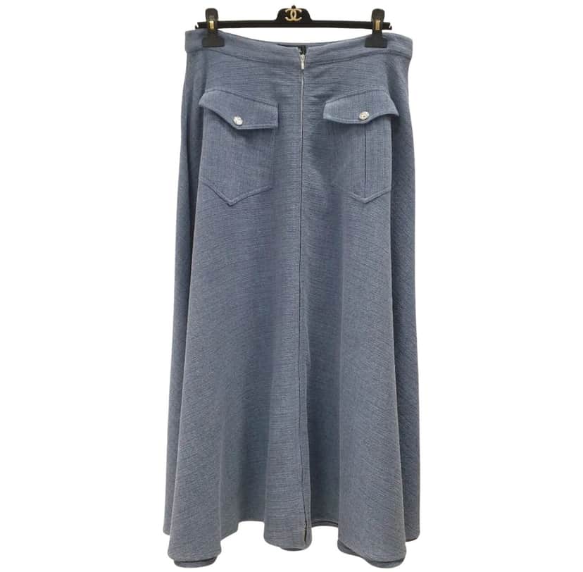 Chanel Two Pockets Flare Midi Skirt Black Cotton Very good condition - Front View