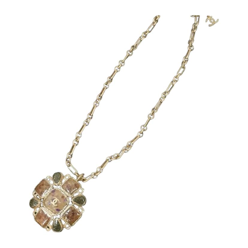 Chanel Gripoix Strass CC Pendant Necklace Black Lace Very good condition - Front View