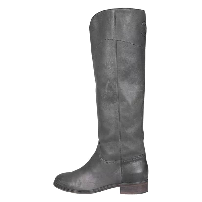 Chanel Knee High Boots Grey Leather Good condition - Front View