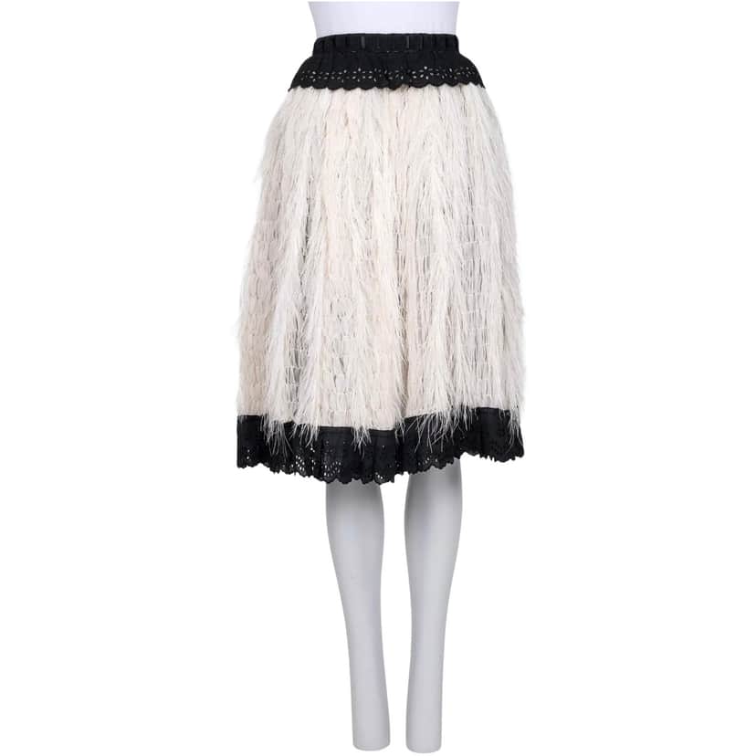 Dolce & Gabbana Lace Feather Skirt / Black Silk Very good condition - Front View