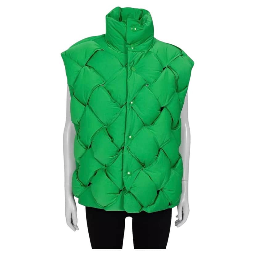 Bottega Veneta Padded Intrecciato Vest Green Cotton Good condition - Front View