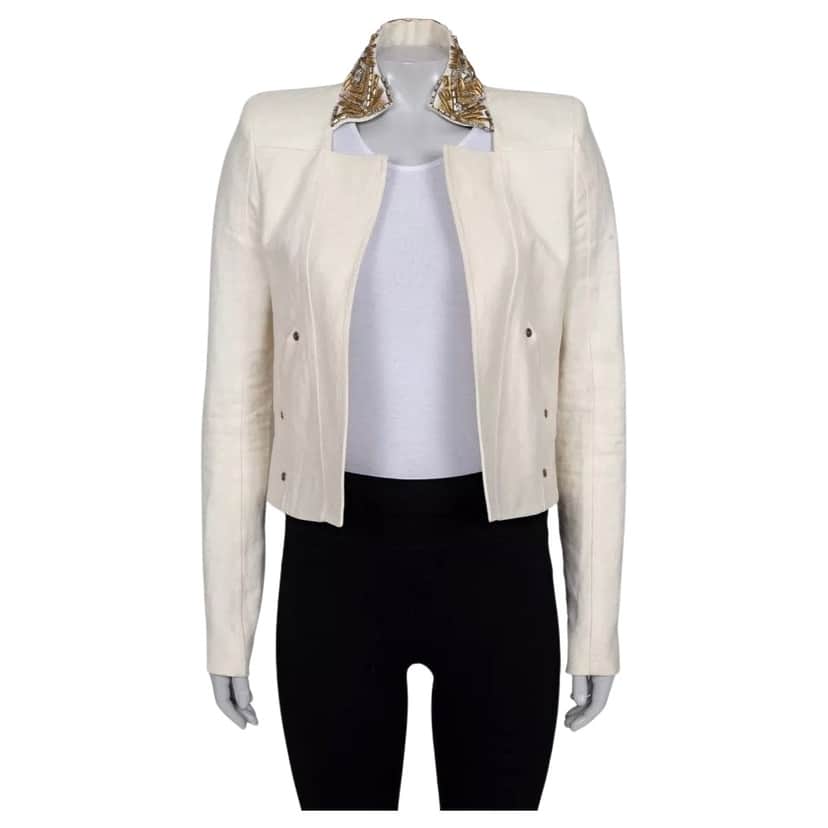 Balmain Trim Jacket White Linen Very good condition - Front View