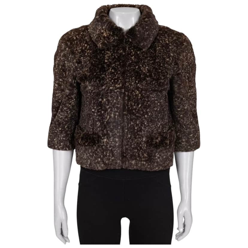 Chanel Rabbit Cropped Jacket Brown Cotton Very good condition - Front View