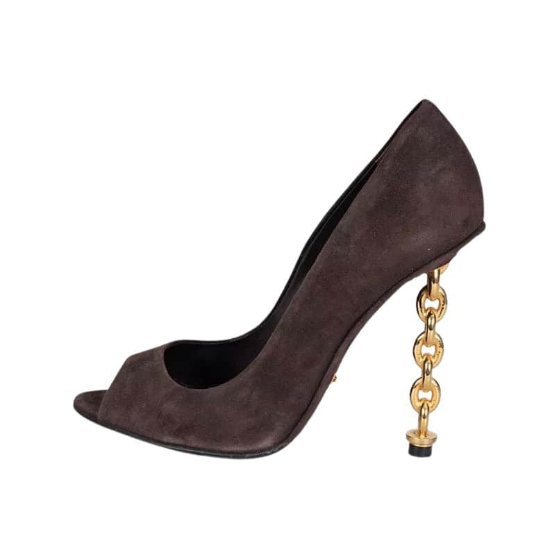 Tom Ford Open Toe Sculpted Heel Shoes Brown Suede Very good condition - Front View