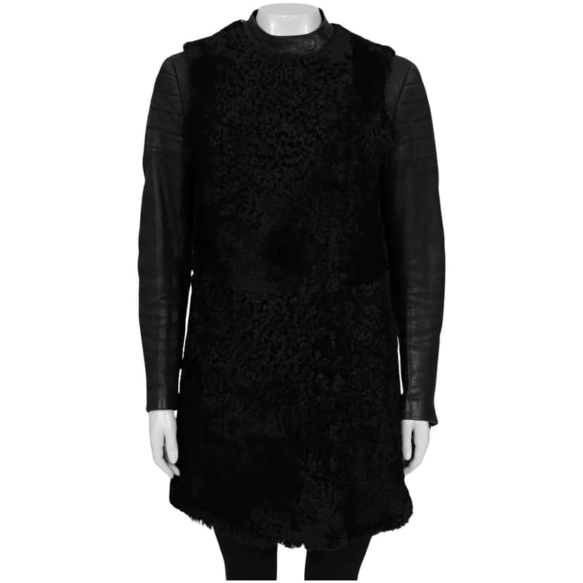 Celine Sleeves Coat Black Leather Good condition - Front View