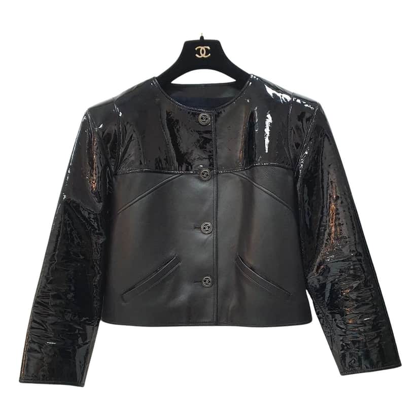 Chanel 2018 Lambskin Biker Jacket Black Leather Very good condition - Front View