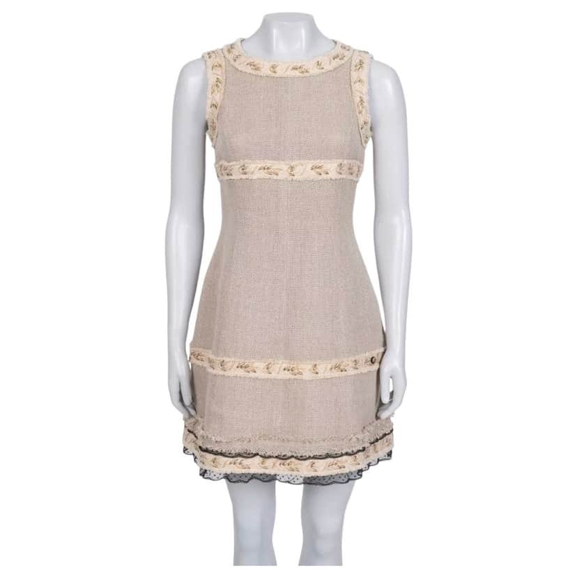 Chanel Dress Beige Silk Very good condition - Front View