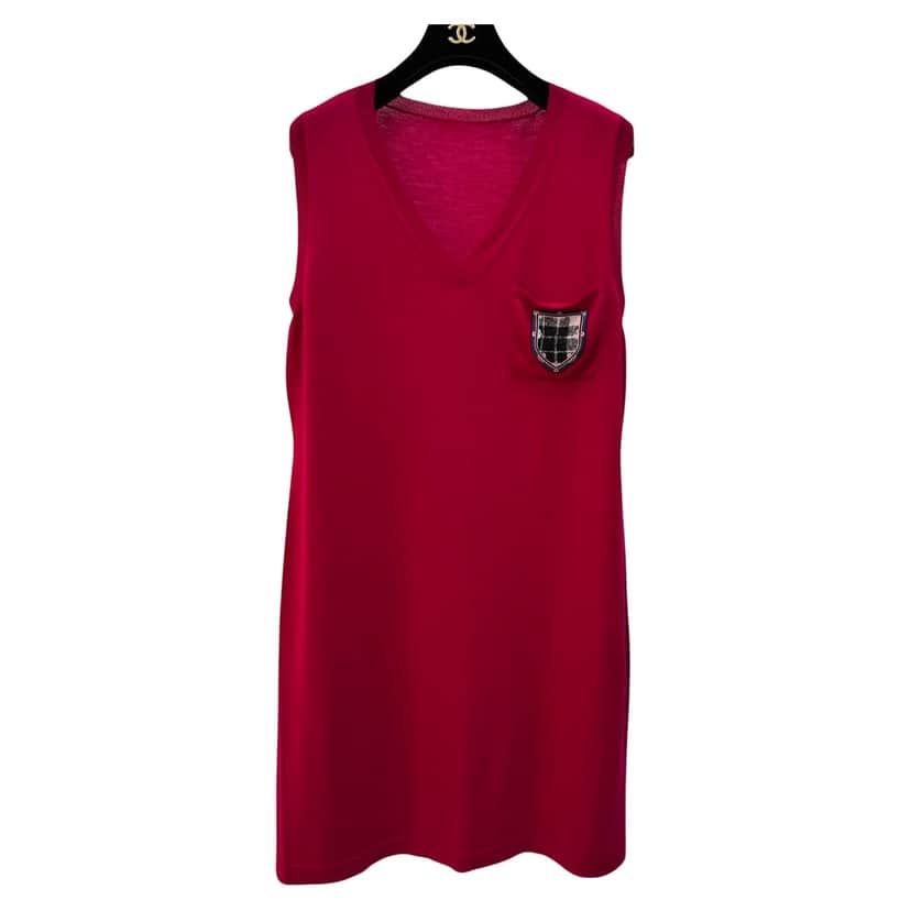 Chanel 2013 Crest Patch Sweater Tunic Red Cotton Very good condition - Front View