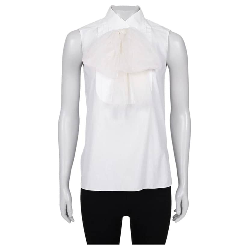 Chanel Bow Blouse White Cotton Very good condition - Front View